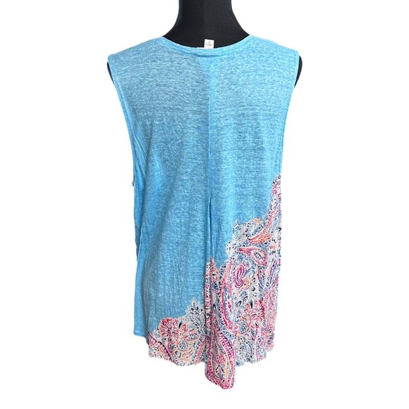 J. Jill Tank Size XL Blue Paisly Shirt 100% Linen Summer Love Linen Women - Picture 3 of 10